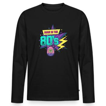 80er Die Musik der 80er - Männer Premium Bio Langarmshirt - Schwarz - Vorne - Nico (187cm)