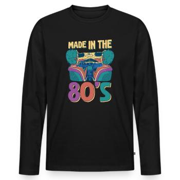 80er Die Musik der 80er - Männer Premium Bio Langarmshirt - Schwarz - Vorne - Nico (187cm)