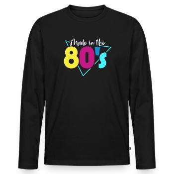 80er Die Musik der 80er - Männer Premium Bio Langarmshirt - Schwarz - Vorne - Nico (187cm)