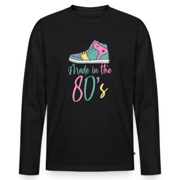 80er Die Musik der 80er - Männer Premium Bio Langarmshirt - Schwarz - Vorne - Nico (187cm)
