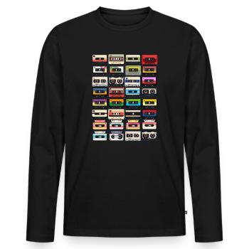 80's Cassette Tape 1990s Pencil Winding Cassette - Men's Premium Organic Long Sleeve Shirt - black - Front - Nico (187cm)