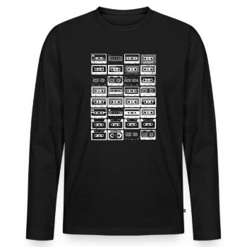 80's Cassette Tape 1990s Pencil Winding Cassette - Men's Premium Organic Long Sleeve Shirt - black - Front - Nico (187cm)