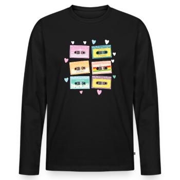 80's Cassette Tape 1990s Pencil Winding Cassette - Men's Premium Organic Long Sleeve Shirt - black - Front - Nico (187cm)