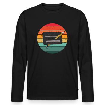 80's Cassette Tape 1990s Pencil Winding Cassette - Men's Premium Organic Long Sleeve Shirt - black - Front - Nico (187cm)