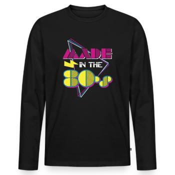 80er Die Musik der 80er - Männer Premium Bio Langarmshirt - Schwarz - Vorne - Nico (187cm)