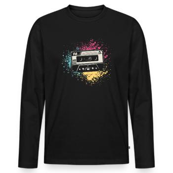 80's Cassette Tape 1990s Pencil Winding Cassette - Men's Premium Organic Long Sleeve Shirt - black - Front - Nico (187cm)