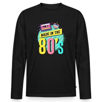 80er Die Musik der 80er - Männer Premium Bio Langarmshirt - Schwarz - Vorne - Nico (187cm)
