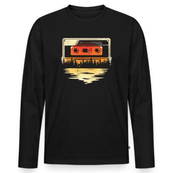 80's Cassette Tape 1990s Pencil Winding Cassette - Men's Premium Organic Long Sleeve Shirt - black - Front - Nico (187cm)