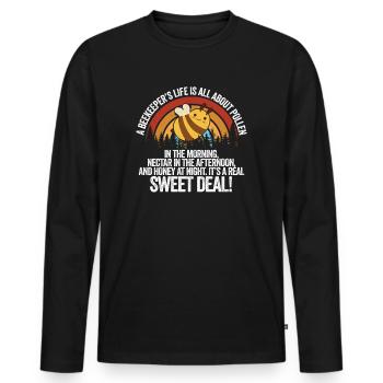 La vie des apiculteurs est une question de miel - T-shirt manches longues Premium bio Homme - noir - Devant - Nico (187cm)