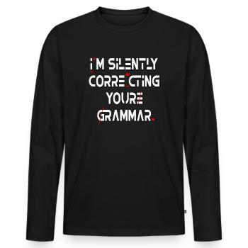 Je corrige silencieusement votre grammaire - T-shirt manches longues Premium bio Homme - noir - Devant - Nico (187cm)