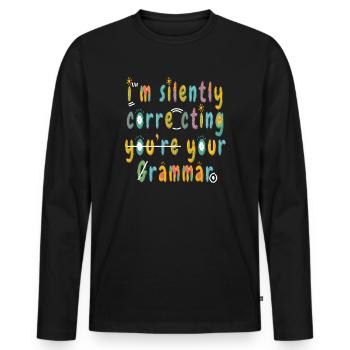 Je corrige silencieusement votre grammaire - T-shirt manches longues Premium bio Homme - noir - Devant - Nico (187cm)