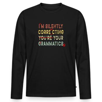 Je corrige silencieusement votre grammaire - T-shirt manches longues Premium bio Homme - noir - Devant - Nico (187cm)