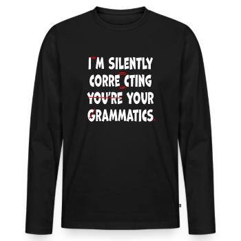 I'm Silently Correcting Your Grammar - Men's Premium Organic Long Sleeve Shirt - black - Front - Nico (187cm)