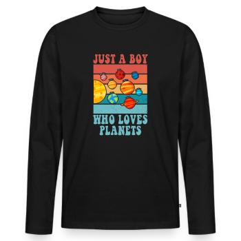 Juste un garçon qui aime les planètes du système solaire - T-shirt manches longues Premium bio Homme - noir - Devant - Nico (187cm)