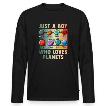 Just A Boy Who Loves Planets Solar System - Men's Premium Organic Long Sleeve Shirt - black - Front - Nico (187cm)