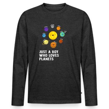 Juste un garçon qui aime les planètes du système solaire - T-shirt manches longues Premium bio Homme - anthracite chiné - Devant - Nico (187cm)