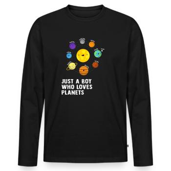 Just A Boy Who Loves Planets Solar System - Men's Premium Organic Long Sleeve Shirt - black - Front - Nico (187cm)