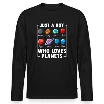 Just A Boy Who Loves Planets Solar System - Men's Premium Organic Long Sleeve Shirt - black - Front - Nico (187cm)