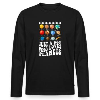 Just A Boy Who Loves Planets Solar System - Men's Premium Organic Long Sleeve Shirt - black - Front - Nico (187cm)