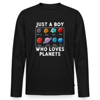 Just A Boy Who Loves Planets Solar System - Men's Premium Organic Long Sleeve Shirt - black - Front - Nico (187cm)
