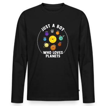 Nur ein Junge, der Planeten Sonnensystem liebt - Männer Premium Bio Langarmshirt - Schwarz - Vorne - Nico (187cm)