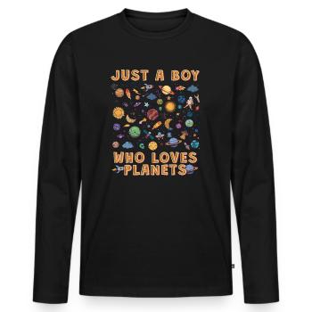 Just A Boy Who Loves Planets Solar System - Men's Premium Organic Long Sleeve Shirt - black - Front - Nico (187cm)