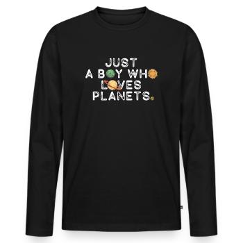 Just A Boy Who Loves Planets Solar System - Men's Premium Organic Long Sleeve Shirt - black - Front - Nico (187cm)