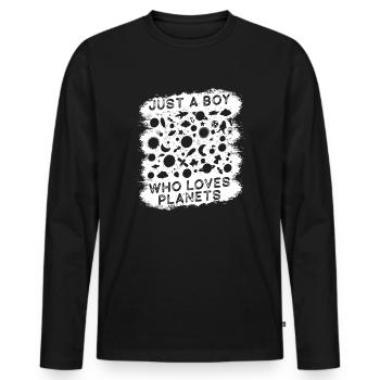 Nur ein Junge, der Planeten Sonnensystem liebt - Männer Premium Bio Langarmshirt - Schwarz - Vorne - Nico (187cm)