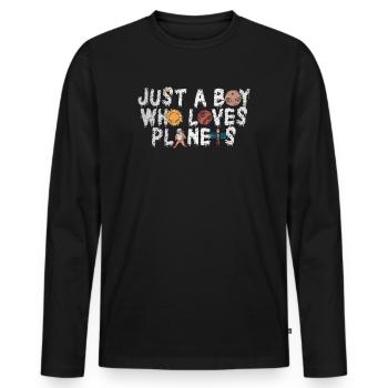 Nur ein Junge, der Planeten Sonnensystem liebt - Männer Premium Bio Langarmshirt - Schwarz - Vorne - Nico (187cm)