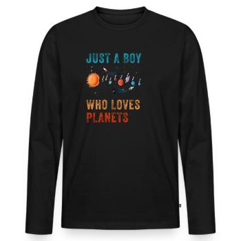 Just A Boy Who Loves Planets Solar System - Men's Premium Organic Long Sleeve Shirt - black - Front - Nico (187cm)
