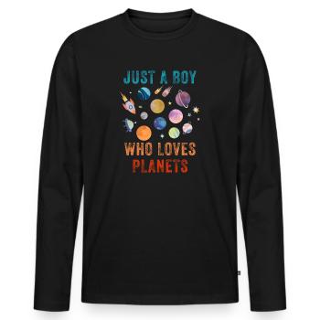 Nur ein Junge, der Planeten Sonnensystem liebt - Männer Premium Bio Langarmshirt - Schwarz - Vorne - Nico (187cm)