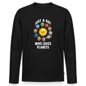 Just A Boy Who Loves Planets Solar System - Men's Premium Organic Long Sleeve Shirt - black - Front - Nico (187cm)