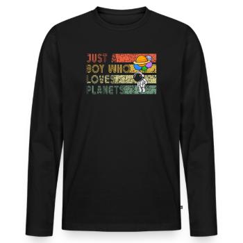 Nur ein Junge, der Planeten Sonnensystem liebt - Männer Premium Bio Langarmshirt - Schwarz - Vorne - Nico (187cm)