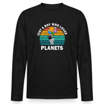 Nur ein Junge, der Planeten Sonnensystem liebt - Männer Premium Bio Langarmshirt - Schwarz - Vorne - Nico (187cm)