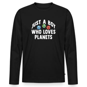 Nur ein Junge, der Planeten Sonnensystem liebt - Männer Premium Bio Langarmshirt - Schwarz - Vorne - Nico (187cm)