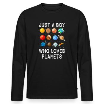 Nur ein Junge, der Planeten Sonnensystem liebt - Männer Premium Bio Langarmshirt - Schwarz - Vorne - Nico (187cm)