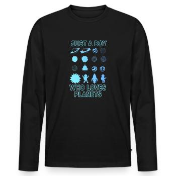 Nur ein Junge, der Planeten Sonnensystem liebt - Männer Premium Bio Langarmshirt - Schwarz - Vorne - Nico (187cm)