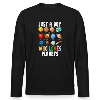 Just A Boy Who Loves Planets Solar System - Men's Premium Organic Long Sleeve Shirt - black - Front - Nico (187cm)