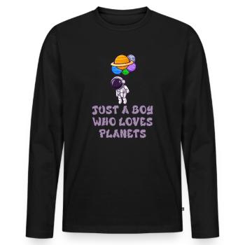 Just A Boy Who Loves Planets Solar System - Men's Premium Organic Long Sleeve Shirt - black - Front - Nico (187cm)