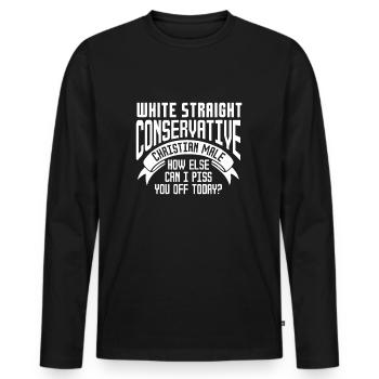 Weiß, Hetero, Konservativ, Christlich, Männlich - Männer Premium Bio Langarmshirt - Schwarz - Vorne - Nico (187cm)