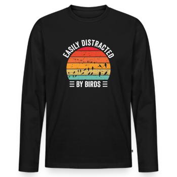 Easily Distracted By Birds Bird Lover - Men's Premium Organic Long Sleeve Shirt - black - Front - Nico (187cm)