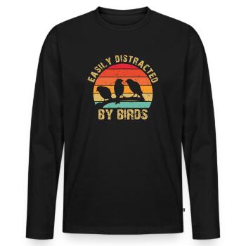 Easily Distracted By Birds Bird Lover - Men's Premium Organic Long Sleeve Shirt - black - Front - Nico (187cm)