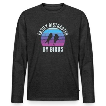 Facilement distrait par les oiseaux Bird Lover - T-shirt manches longues Premium bio Homme - anthracite chiné - Devant - Nico (187cm)
