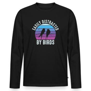 Facilement distrait par les oiseaux Bird Lover - T-shirt manches longues Premium bio Homme - noir - Devant - Nico (187cm)