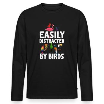 Leicht abgelenkt von Vögeln Vogelliebhaber - Männer Premium Bio Langarmshirt - Schwarz - Vorne - Nico (187cm)
