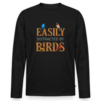 Facilement distrait par les oiseaux Bird Lover - T-shirt manches longues Premium bio Homme - noir - Devant - Nico (187cm)