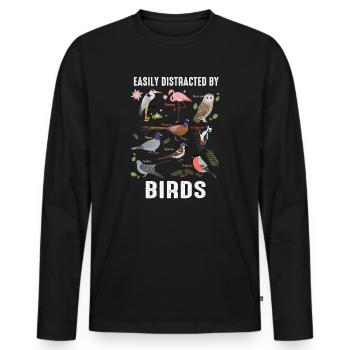 Easily Distracted By Birds Bird Lover - Men's Premium Organic Long Sleeve Shirt - black - Front - Nico (187cm)