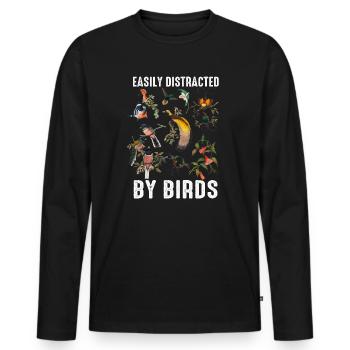 Easily Distracted By Birds Bird Lover - Men's Premium Organic Long Sleeve Shirt - black - Front - Nico (187cm)