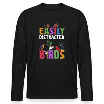 Leicht abgelenkt von Vögeln Vogelliebhaber - Männer Premium Bio Langarmshirt - Schwarz - Vorne - Nico (187cm)