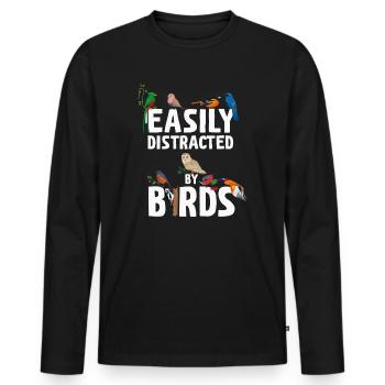 Easily Distracted By Birds Bird Lover - Men's Premium Organic Long Sleeve Shirt - black - Front - Nico (187cm)